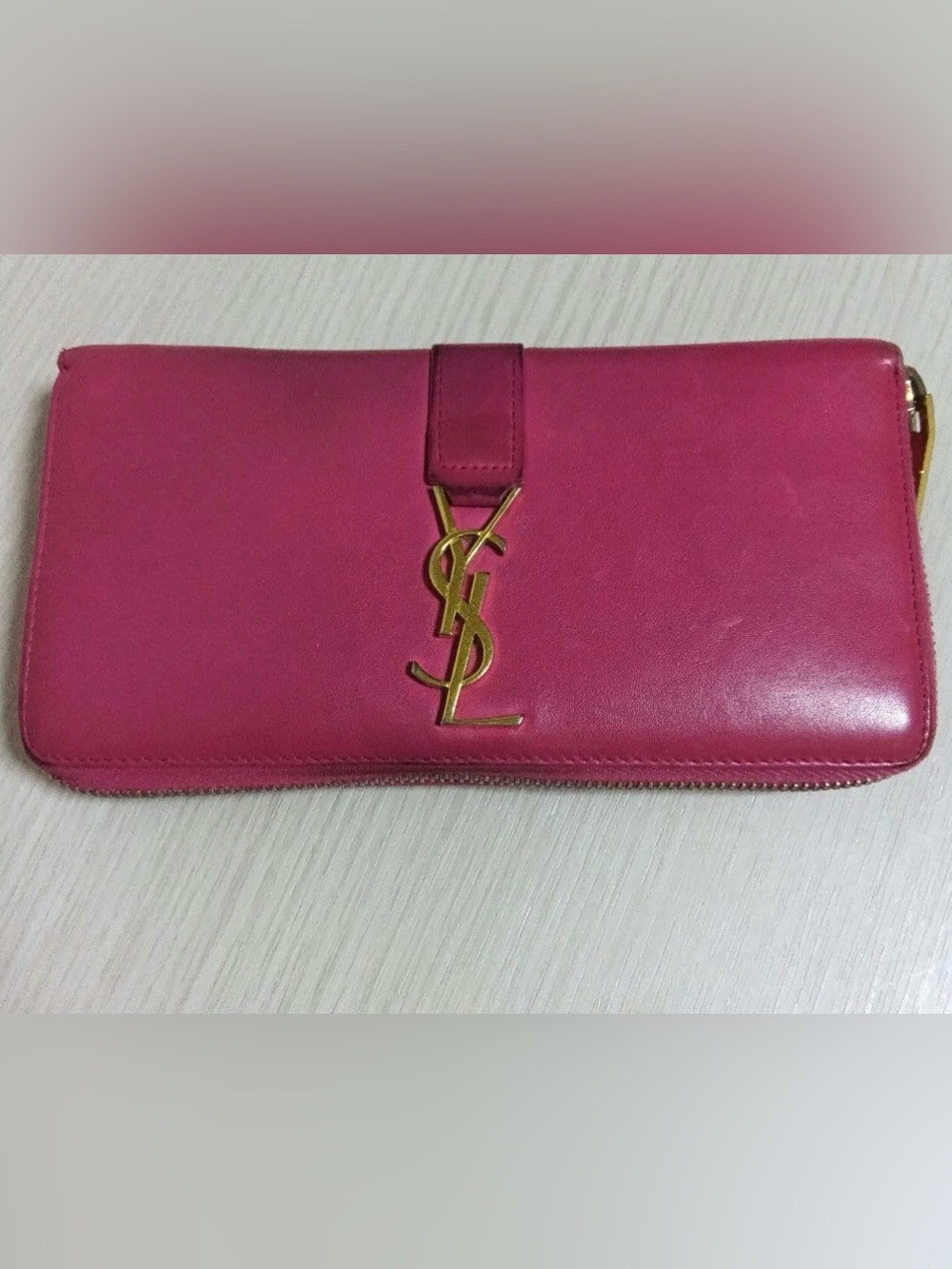 Saint Laurent Cassandre Pink Leather Zip Around Wallet